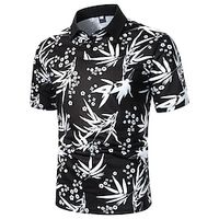 Men's Golf Shirt Dress Shirt Casual Shirt Shirt Print Floral Holiday Button Down Collar Casual Daily Color Block Print Short Sleeve Tops Simple Color Block Classic Tropical Black miniinthebox - thumbnail