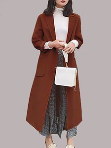 Plush thickening mid-length slit over the knee woolen coat