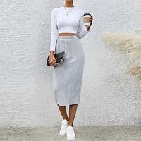 Women's Skirt Bodycon Midi Knitting Light Grey Skirts Fall  Winter Split Ends Fashion Casual Street Daily S M L Lightinthebox - thumbnail