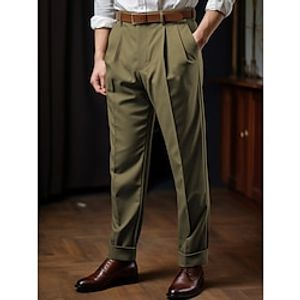 Men's Trousers Chinos Pleated Pants Suit Pants Pocket Plain Comfort Breathable Outdoor Daily Going out Fashion Casual Black Brown Lightinthebox