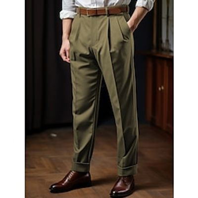 Men's Trousers Chinos Pleated Pants Suit Pants Pocket Plain Comfort Breathable Outdoor Daily Going out Fashion Casual Black Brown Lightinthebox