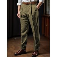 Men's Trousers Chinos Pleated Pants Suit Pants Pocket Plain Comfort Breathable Outdoor Daily Going out Fashion Casual Black Brown Lightinthebox - thumbnail
