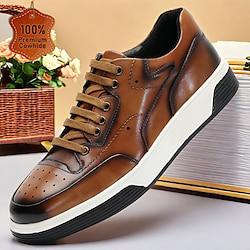 Men's Sneakers Leather Shoes Leather Italian Full-Grain Cowhide Comfortable Slip Resistant Lace-up Yellow-Brown Lightinthebox