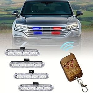 4 in1 LED Grille Strobe Light Emergency Red Blue Strobe Warning Light With Wireless Remote Control For Vehicle Truck Trailers Police RV ATV SUV DC 12V miniinthebox