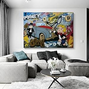 Handmade Hand Painted Oil Painting Wall Modern Abstract Painting Alec Monopoly Street Art Money Canvas Painting Home Decoration Decor Rolled Canvas No Frame Unstretched miniinthebox