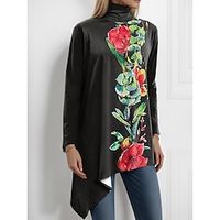 Women's Shirt Blouse Floral Pink Red Print Asymmetric Hem Long Sleeve Casual Holiday Fashion High Neck Regular Fit Spring   Fall Lightinthebox - thumbnail