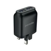 Porodo Dual USB Wall Charger 2.4A with Improved Version PVC Lightning Cable 1.2m, Black