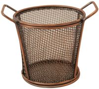 Raj Mini Antiq Copper Snack Holder/French Fries Basket Round Double Handle Raj Mini Antiq Copper Snack Holder/French Fries Basket Round Double Handle