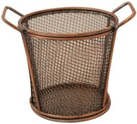 Raj Mini Antiq Copper Snack Holder/French Fries Basket Round Double Handle - thumbnail