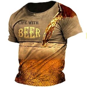 Men's Unisex T shirt 3D Print Graphic Prints Beer Letter Crew Neck Street Daily Print Short Sleeve Tops Casual Designer Big and Tall Papa T Shirts Brown Lightinthebox
