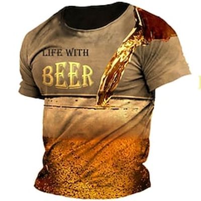Men's Unisex T shirt 3D Print Graphic Prints Beer Letter Crew Neck Street Daily Print Short Sleeve Tops Casual Designer Big and Tall Papa T Shirts Brown Lightinthebox