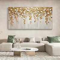 Hand Paint Abstract Gold and White Floral Landscape Art Modern Minimalist Home Decor Exquisite Flower Texture Wall Art 3D Original Palette Knife Art No Frame Lightinthebox - thumbnail