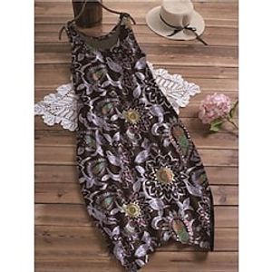 Women's Long Dress Maxi Dress Casual Dress Swing Dress Tank Dress Floral Casual Outdoor Daily Holiday Backless Print Sleeveless Crew Neck Dress Loose Fit Khaki Fall Spring S M L XL XXL Lightinthebox