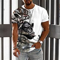 Men's Unisex T shirt 3D Print Graphic Prints Tiger Animal Crew Neck Daily Holiday Print Short Sleeve Tops Casual Designer Big and Tall White miniinthebox - thumbnail