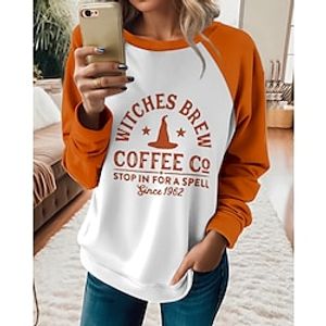Women's Halloween Sweatshirt Pullover Active Sports Black Red Orange Graphic Letter Halloween Casual Round Neck Long Sleeve Top Micro-elastic Fall  Winter Lightinthebox