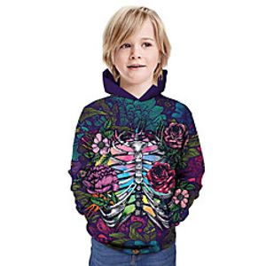 Kids Boys' Hoodie  Sweatshirt Long Sleeve 3D Print Floral Animal Print Purple Children Tops Summer Active Daily Wear Regular Fit 3-13 Years Lightinthebox