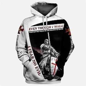 Men's Unisex Pullover Hoodie Sweatshirt Black And White Hooded Letter Knights Templar Graphic Prints Print Daily Sports 3D Print Streetwear Designer Casual Spring   Fall Clothing Apparel Hoodies miniinthebox