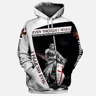 Men's Unisex Pullover Hoodie Sweatshirt Black And White Hooded Letter Knights Templar Graphic Prints Print Daily Sports 3D Print Streetwear Designer Casual Spring   Fall Clothing Apparel Hoodies miniinthebox