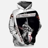 Men's Unisex Pullover Hoodie Sweatshirt Black And White Hooded Letter Knights Templar Graphic Prints Print Daily Sports 3D Print Streetwear Designer Casual Spring   Fall Clothing Apparel Hoodies miniinthebox - thumbnail