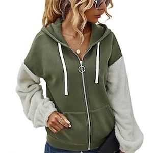 Women's Zip Hoodie Sweatshirt Streetwear Green Red Gray Color Block Street Hoodie Long Sleeve S M L XL Lightinthebox