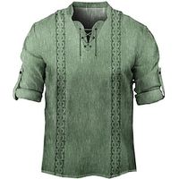 Men's T shirt Tee Graphic Prints Bohemian V Neck Clothing Apparel 3D Print Outdoor Street Long Sleeve Lace up Print Fashion Designer Casual miniinthebox
