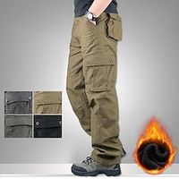 Men's Cargo Pants Fleece Pants Work Pants Pocket Multi Pocket High Rise Solid Colored Wearable Outdoor Calf-Length Outdoor Casual Classic Big and Tall Loose Fit Army Yellow Black High Waist Inelastic miniinthebox