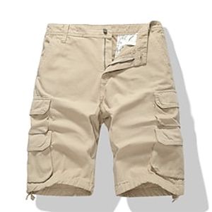 Men's Cargo Shorts Casual Shorts Leg Drawstring 8 Pocket Solid Color Outdoor Knee Length Daily Weekend 100% Cotton Casual Shorts Black Army Green Inelastic miniinthebox