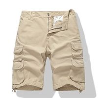 Men's Cargo Shorts Casual Shorts Leg Drawstring 8 Pocket Solid Color Outdoor Knee Length Daily Weekend 100% Cotton Casual Shorts Black Army Green Inelastic miniinthebox - thumbnail