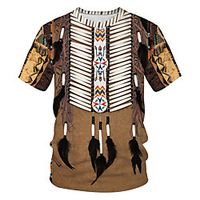 Men's T shirt Shirt Solid Colored Tribal 3D Patchwork Print Short Sleeve Daily Tops Basic Streetwear Round Neck Khaki miniinthebox - thumbnail