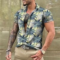 Graphic Palm Tree Comfortable Fashion Casual Men's Shirt Button Up Shirt Casual Shirt Hawaiian Daily Wear Vacation Spring  Summer Turndown Short Sleeves Sage, Dark Green, Green S, M, L Polyester Lightinthebox
