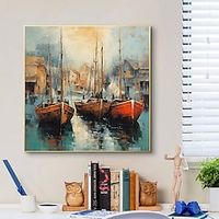 Large HandPainted Oil Paintings on Canvas Sea and Fishing Boat Home Wall Picture for Living Room Home Decor Art No Framed Lightinthebox - thumbnail
