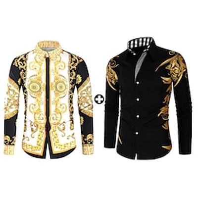 Men's As Picture Button Up Shirt Tuxedo Shirts Sets Long Sleeve Button Down Collar Office  Career Going out Pattern Basic Polyester Spring   Fall Lightinthebox