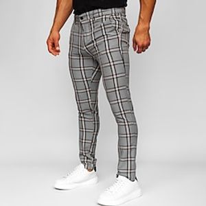 Men's Trousers Chinos Chino Pants Pocket Plaid Comfort Breathable Outdoor Daily Going out Fashion Casual Black Grey miniinthebox