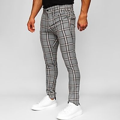 Men's Trousers Chinos Chino Pants Pocket Plaid Comfort Breathable Outdoor Daily Going out Fashion Casual Black Grey miniinthebox