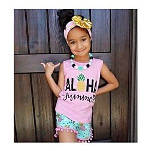 Kids Girls' Clothing Set Sleeveless Blushing Pink Fruit Letter Print Active Regular 2-6 Years Lightinthebox