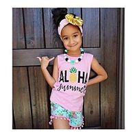 Kids Girls' Clothing Set Sleeveless Blushing Pink Fruit Letter Print Active Regular 2-6 Years Lightinthebox - thumbnail