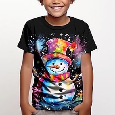 Boys 3D Snowman Tee Shirt Short Sleeve 3D Print Summer Spring Active Sports Fashion Polyester Kids 3-12 Years Crew Neck Outdoor Casual Daily Regular Fit miniinthebox