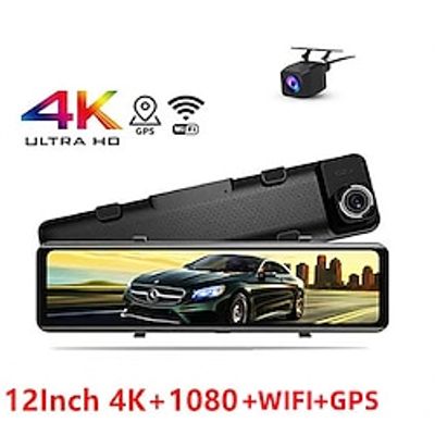 4K 2160P Ultra HD 38402160P Car DVR Camera WIFI App 12 Inch Mirror Rear View Dash Cam Video Recorder Dual Cam Front And Rear miniinthebox