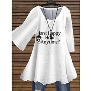 Women's Plus Size Tops Blouse Shirt Portrait Letter Print 3/4 Length Sleeve Crewneck Streetwear Daily Holiday Cotton Spandex Jersey Fall Spring White miniinthebox