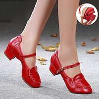 Women's Ballroom Dance Shoes Modern Shoes Party Evening Prom Practice Comfort Shoes Simple Softer Insole Contemporary Dance Thick Heel Round Toe Buckle Adults' Silver Black Red miniinthebox