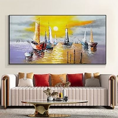 Mintura Handmade Abstract Boat Oil Paintings On Canvas Wall Art Decoration Modern Landscape Picture For Home Decor Rolled Frameless Unstretched Painting Lightinthebox