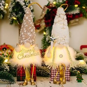 Christmas Decorations Sequined Plush Hat Rudolph with Lights Gnome Plush Dwarf Forest Old Man Xmas Snata Pendant Nordic Ornament 1pc Lightinthebox
