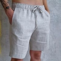 Men's Shorts Linen Shorts Summer Shorts Pocket Drawstring Elastic Waist Plain Comfort Breathable Short Casual Holiday Going out Linen / Cotton Blend Fashion Streetwear Black White miniinthebox - thumbnail