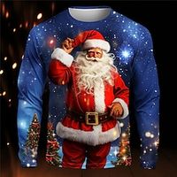 Graphic Santa Claus Fashion Designer Casual Men's 3D Print T shirt Tee Sports Outdoor Holiday Going out Christmas T shirt Black Blue Dark Blue Long Sleeve Crew Neck Shirt Spring   Fall Clothing Lightinthebox - thumbnail