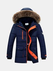 Winter Casual Thicken Warm Detachable Hood Collar Fur Padded Jacket for Men