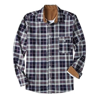 Men's Shirt Plaid Shirt Shirt Jacket Shacket Overshirt Shacket Light Blue Red Navy Blue Long Sleeve Plaid  Check Lapel Spring   Fall Outdoor Daily Wear Clothing Apparel Front Pocket Lightinthebox