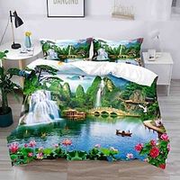 Landscape Series 3-Piece Duvet Cover Set Hotel Bedding Sets Comforter Cover with Soft Lightweight Microfiber, Include 1 Duvet Cover, 2 Pillowcases for Double/Queen/King(1 Pillowcase for Twin/Single) miniinthebox - thumbnail