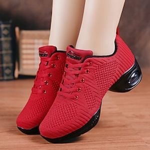 Women's Dance Sneakers Outdoor HipHop Square Dance Plus Size Split Sole Flat Heel Round Toe Lace-up Black Red Lightinthebox