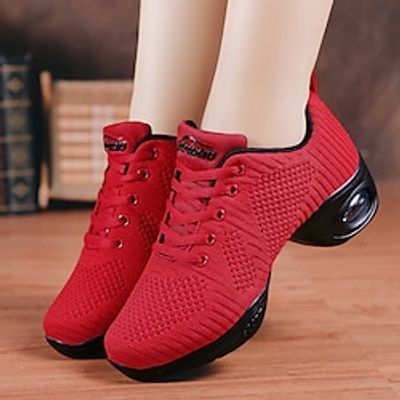 Women's Dance Sneakers Outdoor HipHop Square Dance Plus Size Split Sole Flat Heel Round Toe Lace-up Black Red Lightinthebox