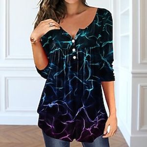 Women's T shirt Tee Graphic Casual Weekend Painting T shirt Tee Long Sleeve Flowing tunic Button Print V Neck Basic Black S / 3D Print miniinthebox